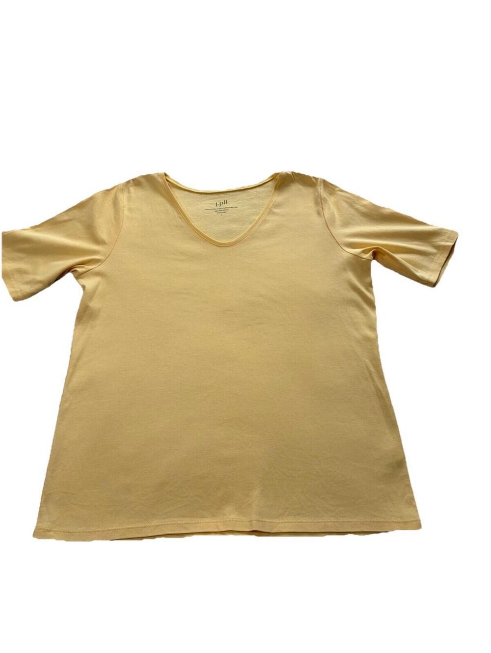 J Jill T Shirt Women Large Yellow Perfect Pima Cotton V Neck Elbow Sleeve Tee